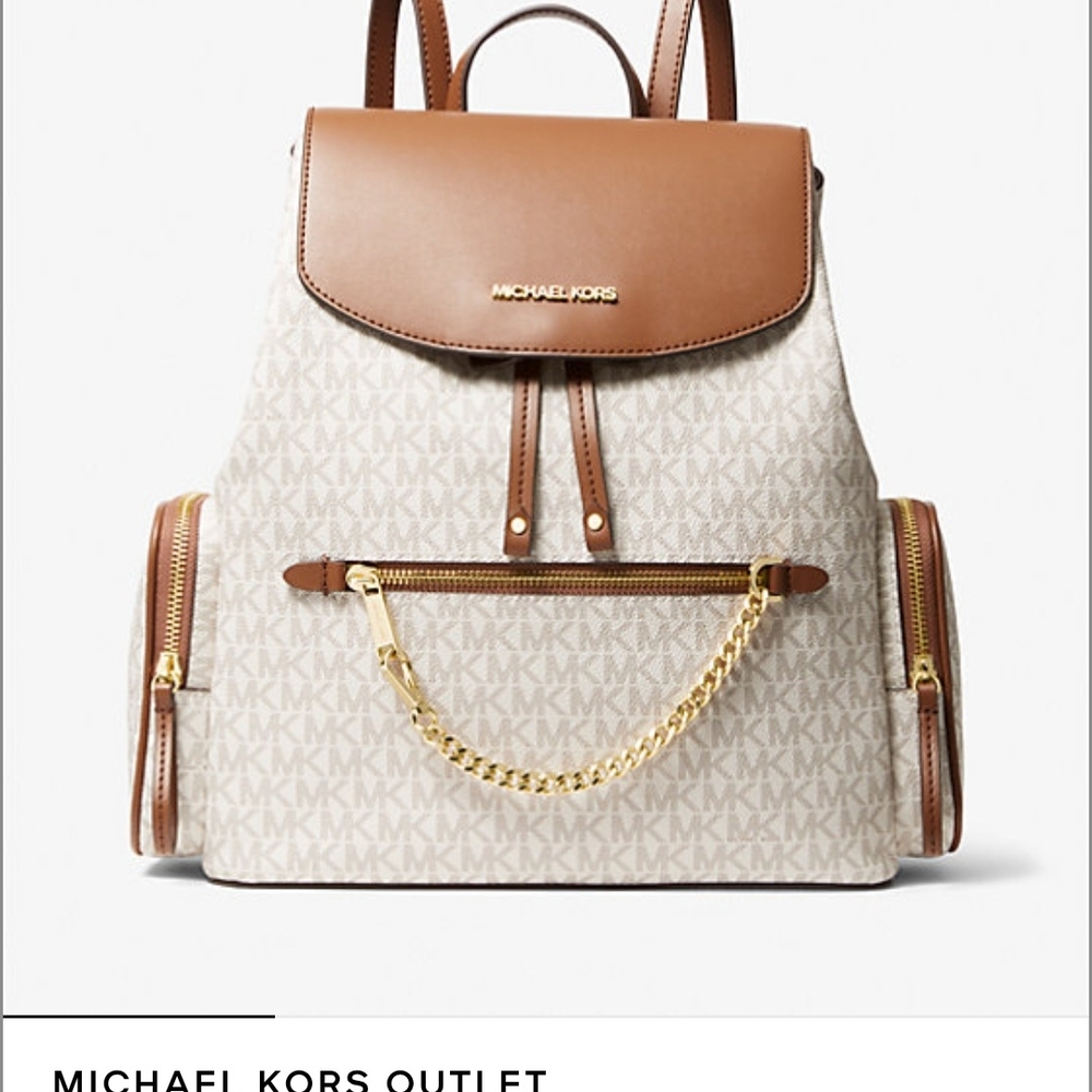 Michael Kors Brown and Cream Backpack with Gold Accents - Picture 5 of 5